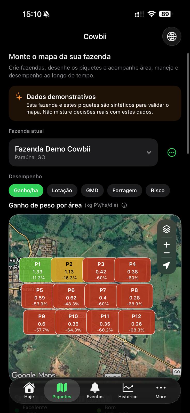 Cowbii mostrando mapa de piquetes